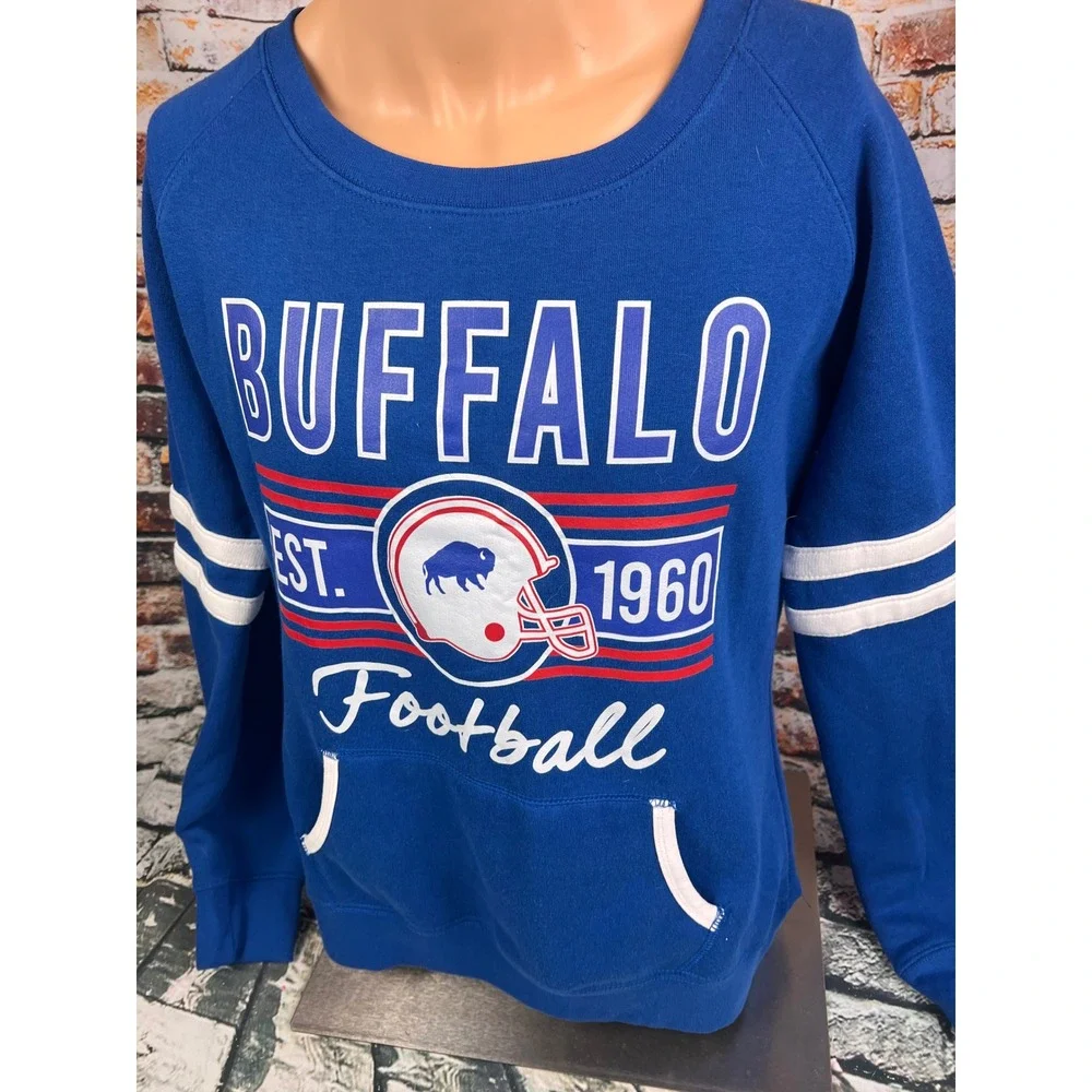 Buffalo Football Sweatshirt Blue Graphic Raglan Pullover Pocket Womens L - Picture 5 of 6